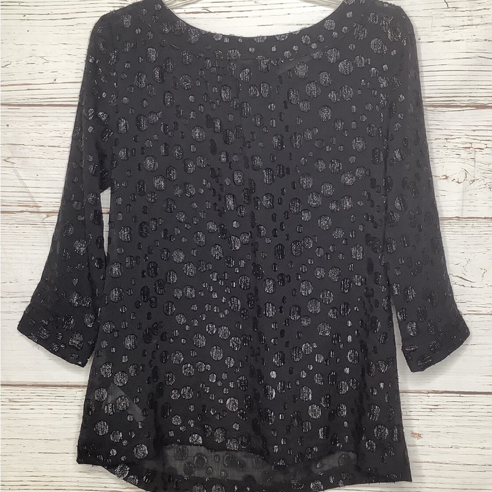 LOFT Black Sheer Polka Dot Blouse